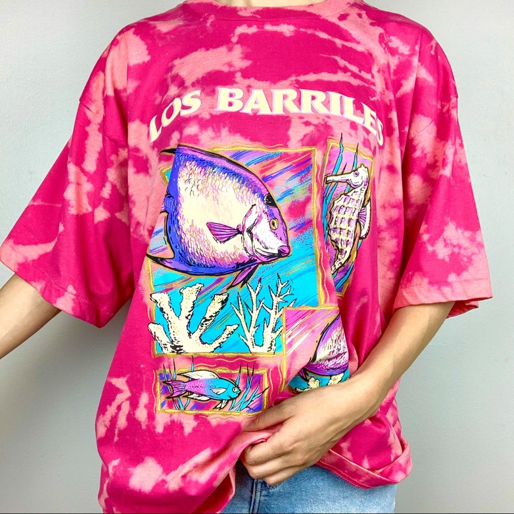Vintage Los Barriles Pink Bleach Tie-Dye Tee